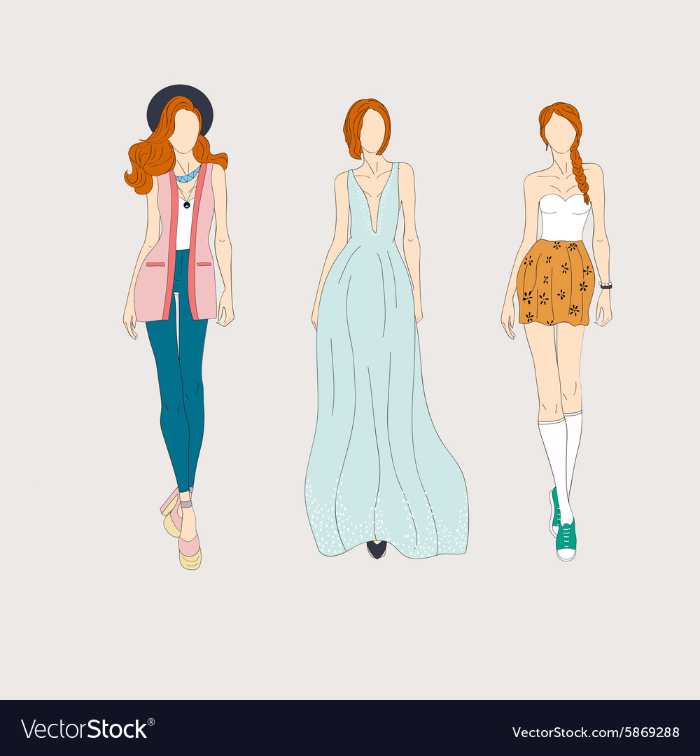 Hand Drawn Fashion Models Royalty Free Vector Image