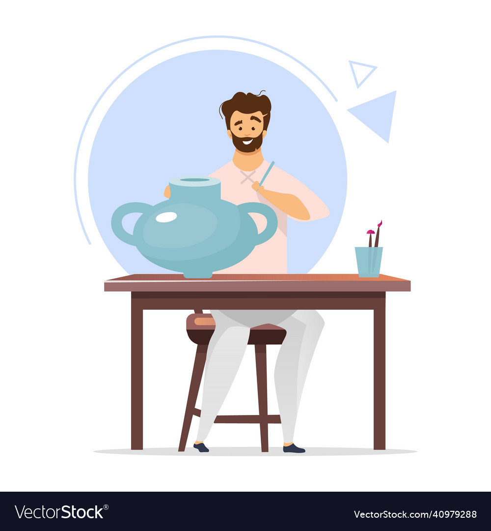 Porcelain painter flat color man painting