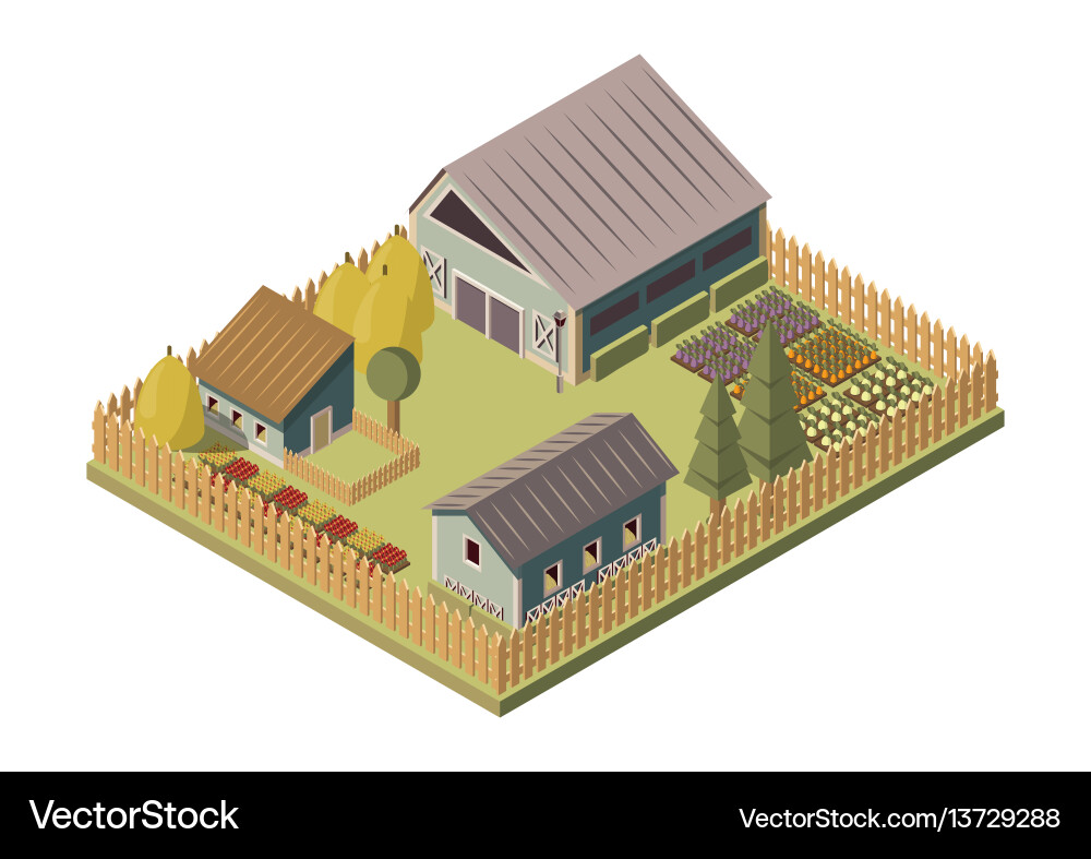 Rustic Ranch Outlines Ranch isometric layout Royalty Free Vector Image