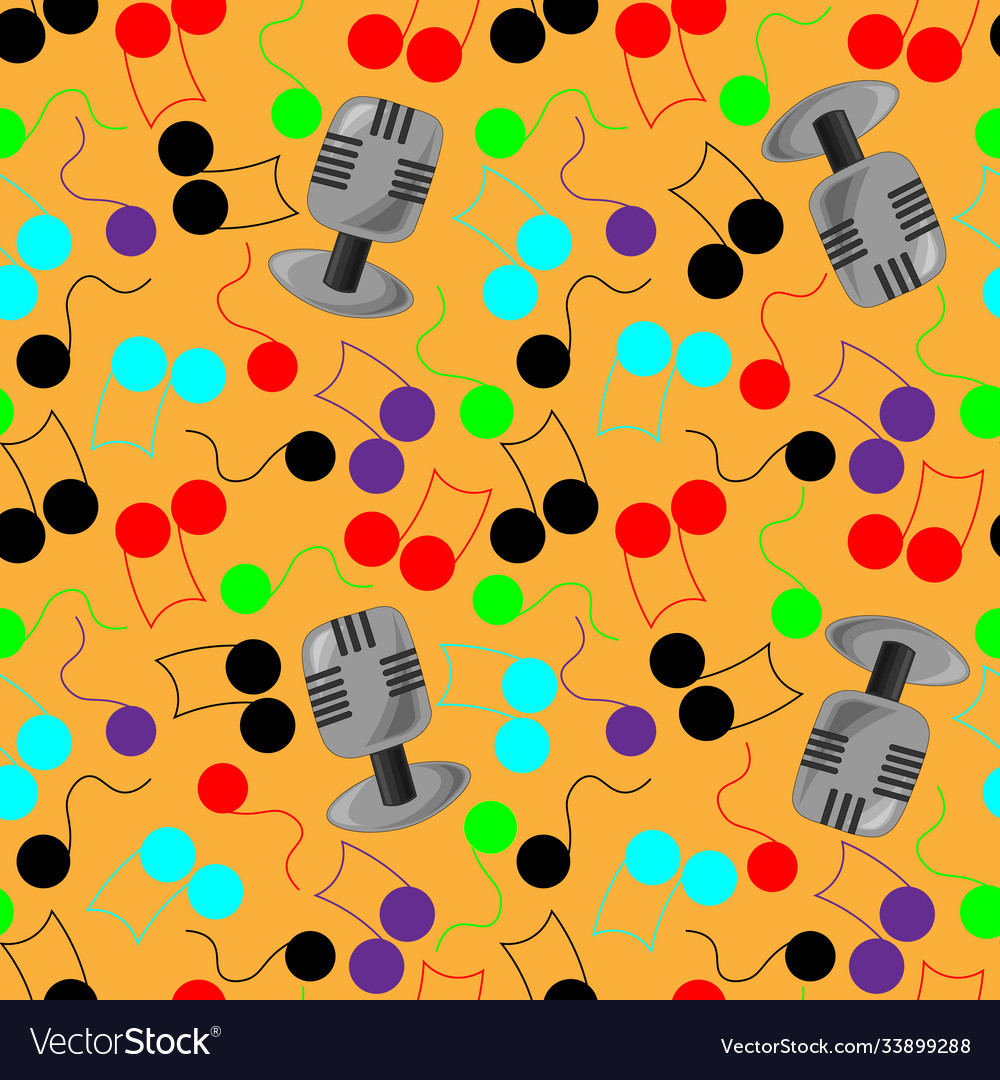 Seamless pattern with microphone and color vector image Seamless pattern with microphone and color