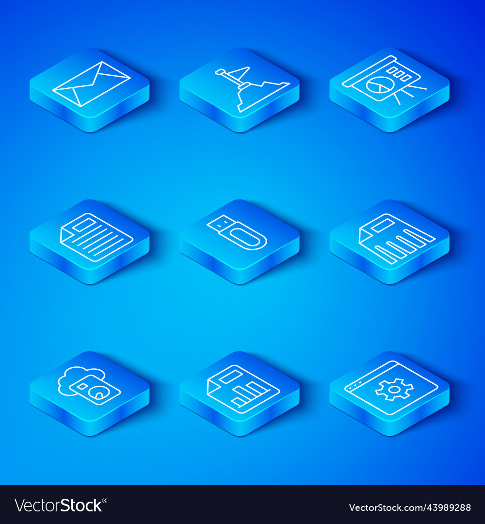 Set line cloud database usb flash drive document vector image Set line cloud database usb flash drive document
