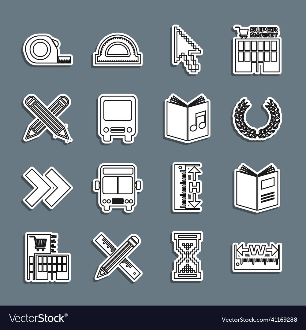 Set line measuring height and length open book vector image Set line measuring height and length open book