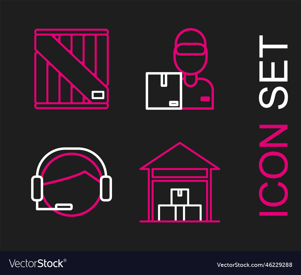 Set line warehouse support operator in touch vector image Set line warehouse support operator in touch