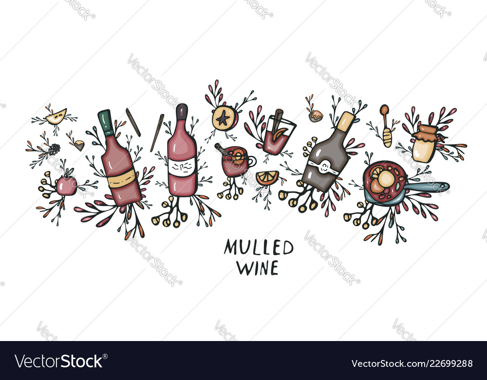 Set of mulled wine elements and objects vector image Set of mulled wine elements and objects