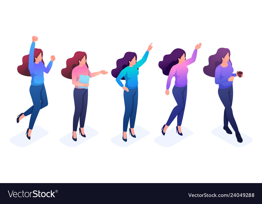 Set of young girls with gestures and emotions vector image Set of young girls with gestures and emotions