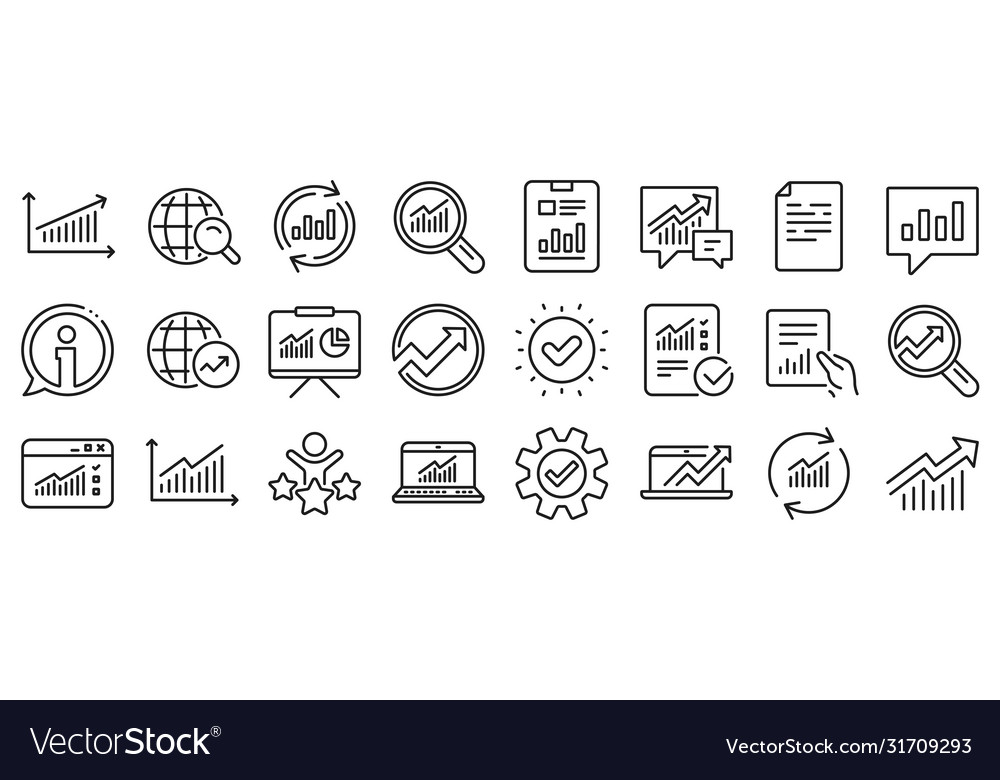 Analysis line icons charts reports and graphs Vector Image Analysis line icons charts reports and graphs