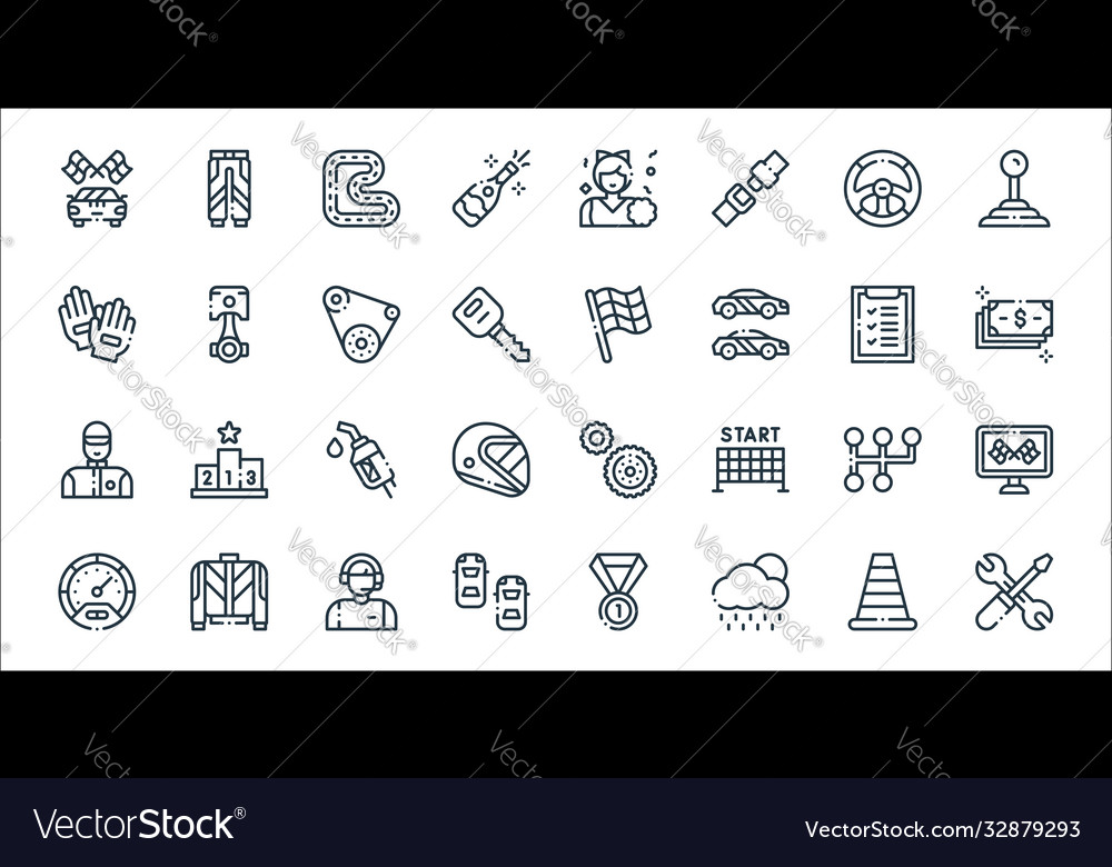 Autoracing line icons linear set quality vector image Autoracing line icons linear set quality