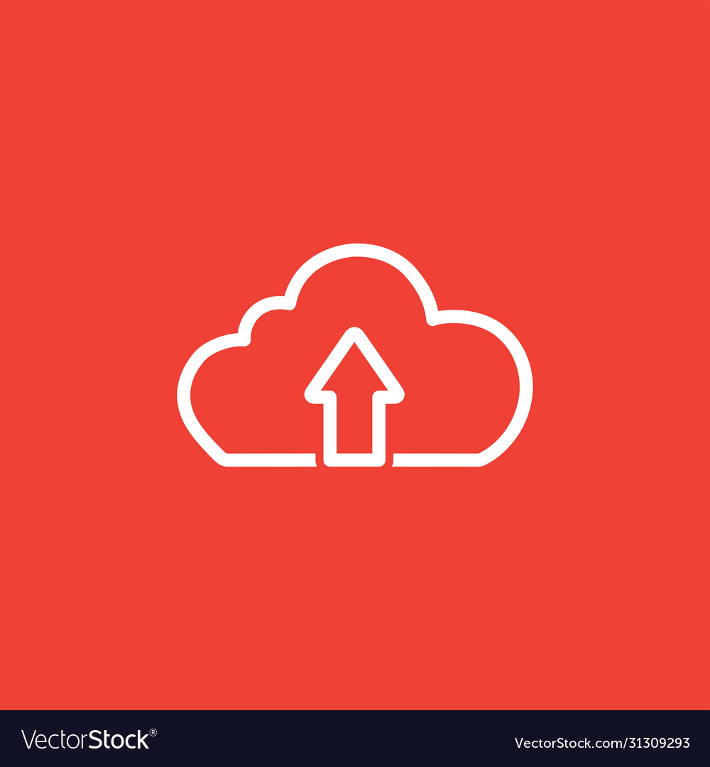 Cloud upload line icon on red background flat