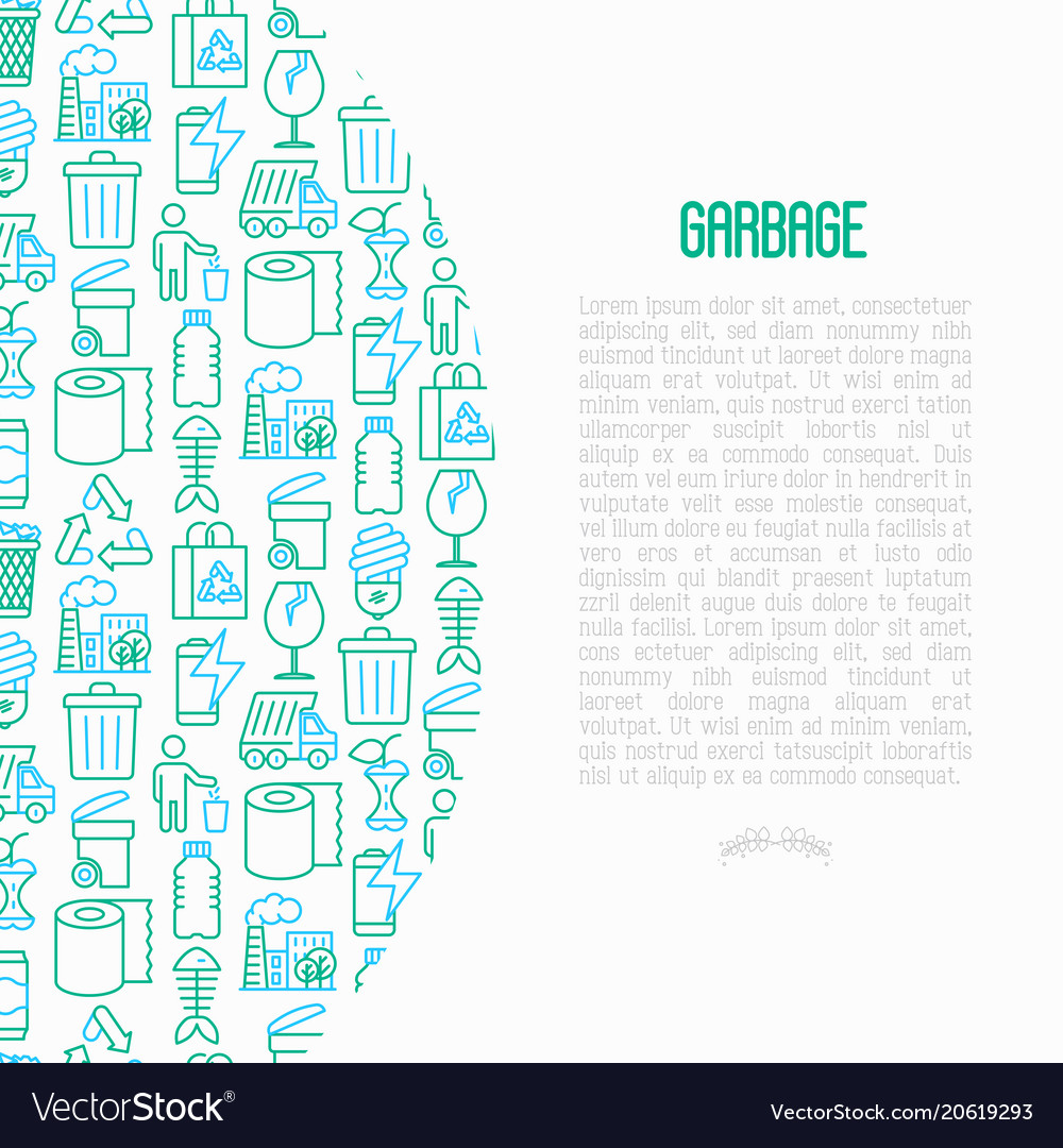 Garbage concept with thin line icons vector image Garbage concept with thin line icons