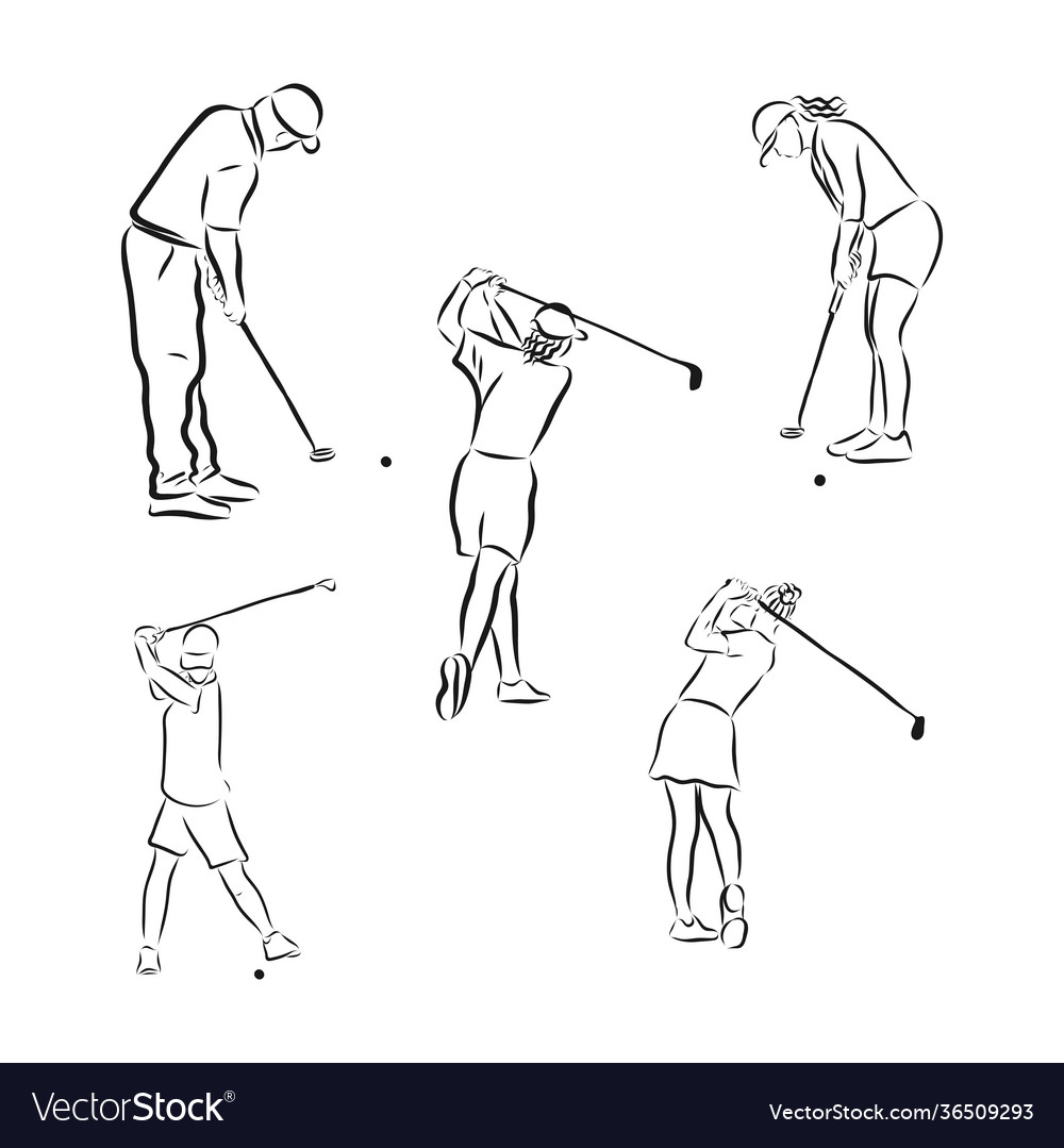 Hand drawn sketch golf player playing game