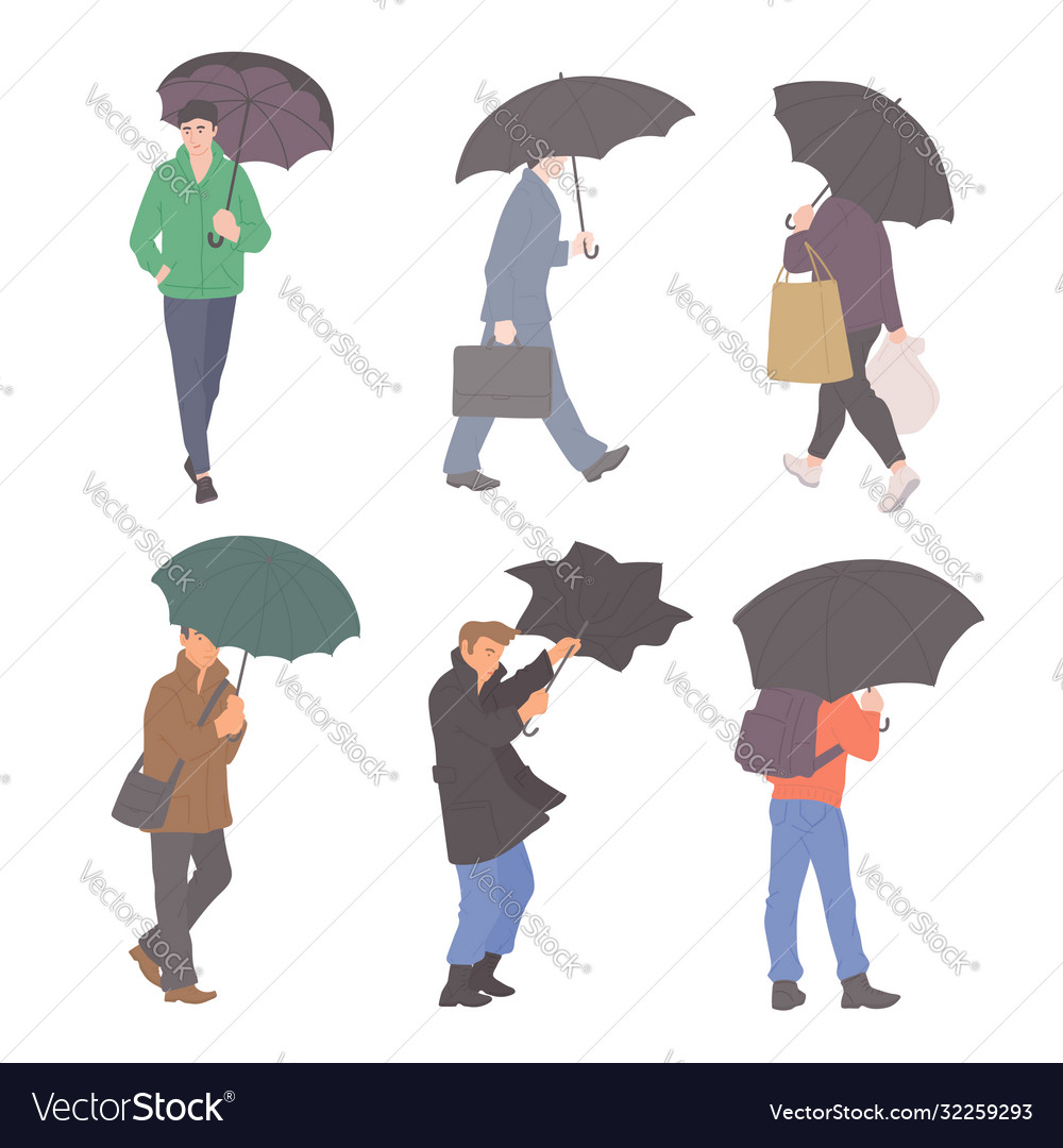 Man with umbrellas in rain different autumn vector image Man with umbrellas in rain different autumn