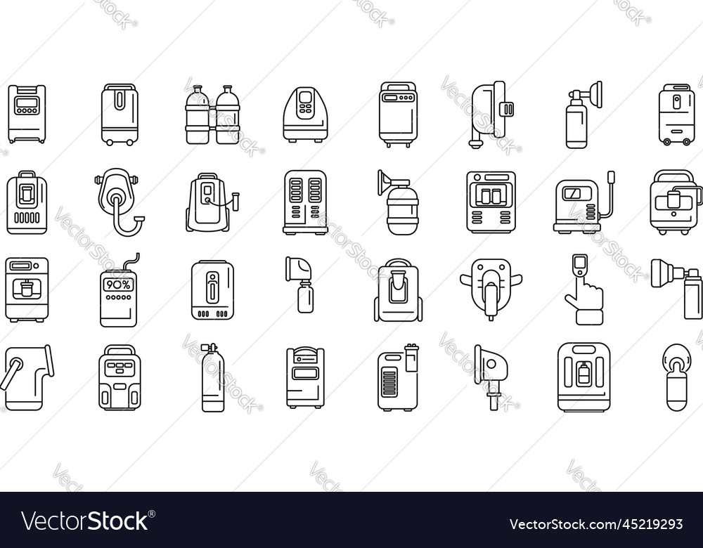 Medical oxygen concentrator icons set outline Vector Image