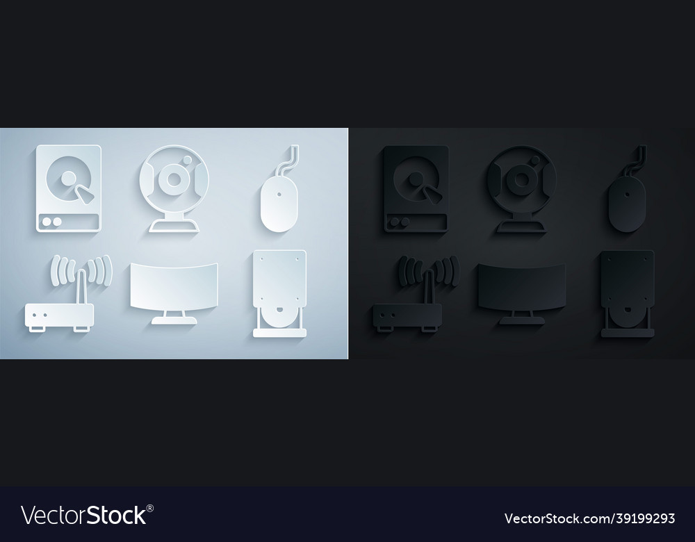 Set computer monitor screen mouse router and wi vector image Set computer monitor screen mouse router and wi