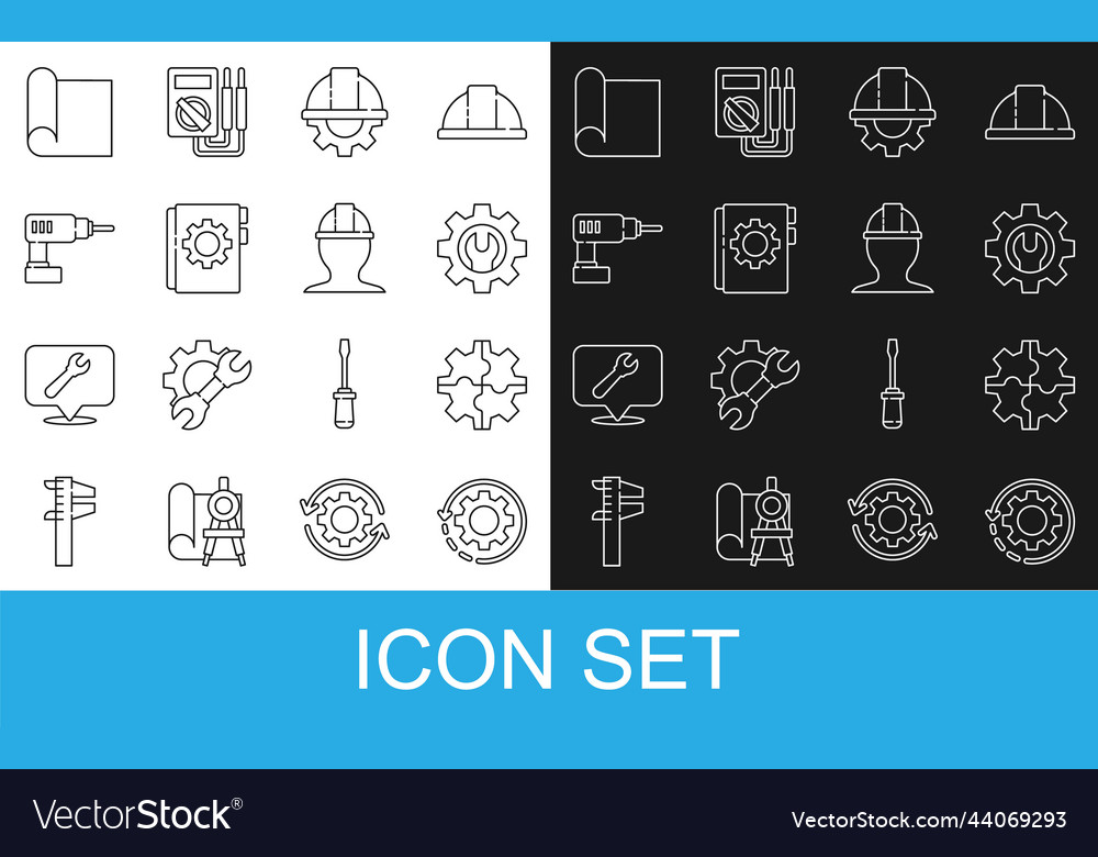 Set line gear and arrows as workflow wrench vector image Set line gear and arrows as workflow wrench