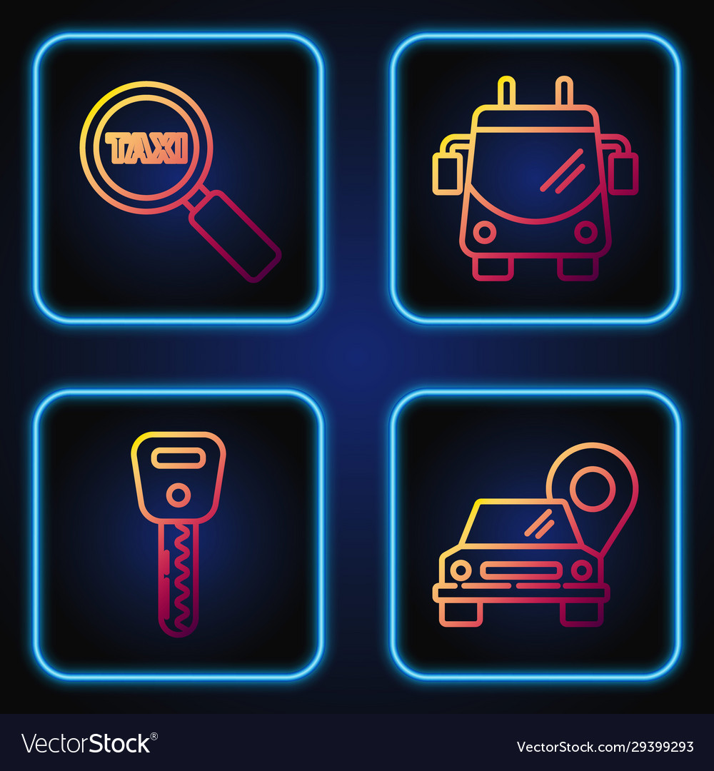 Set line map pointer with taxi car key vector image Set line map pointer with taxi car key