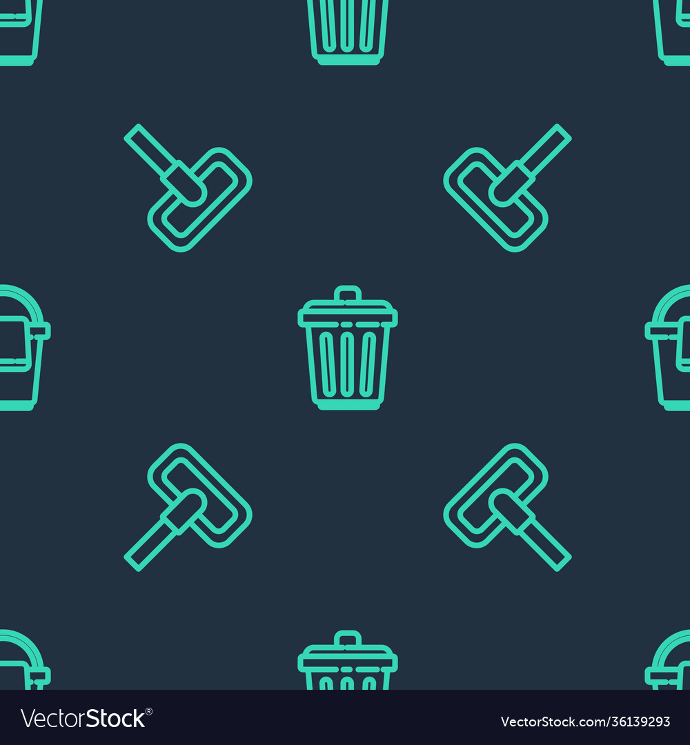 Set line trash can mop and bucket with rag Vector Image Set line trash can mop and bucket with rag