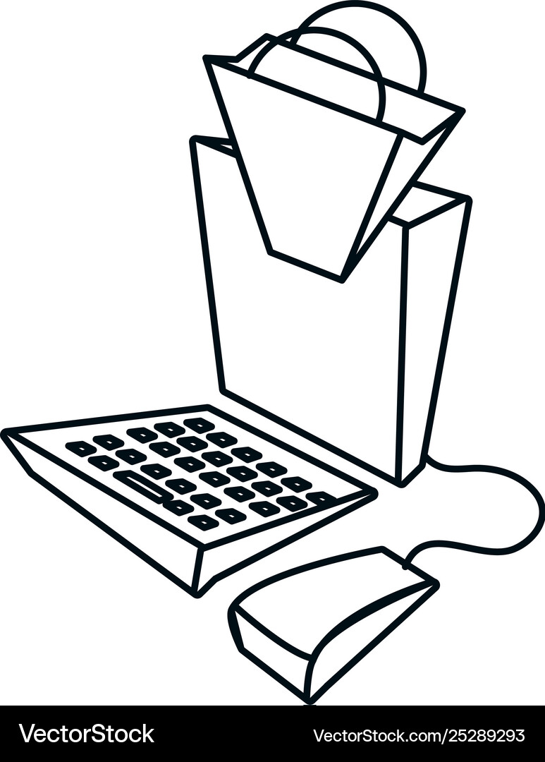 Shopping bag with desktop computer Royalty Free Vector Image