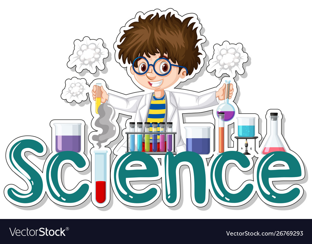 Sticker design with scientist doing experiment Vector Image