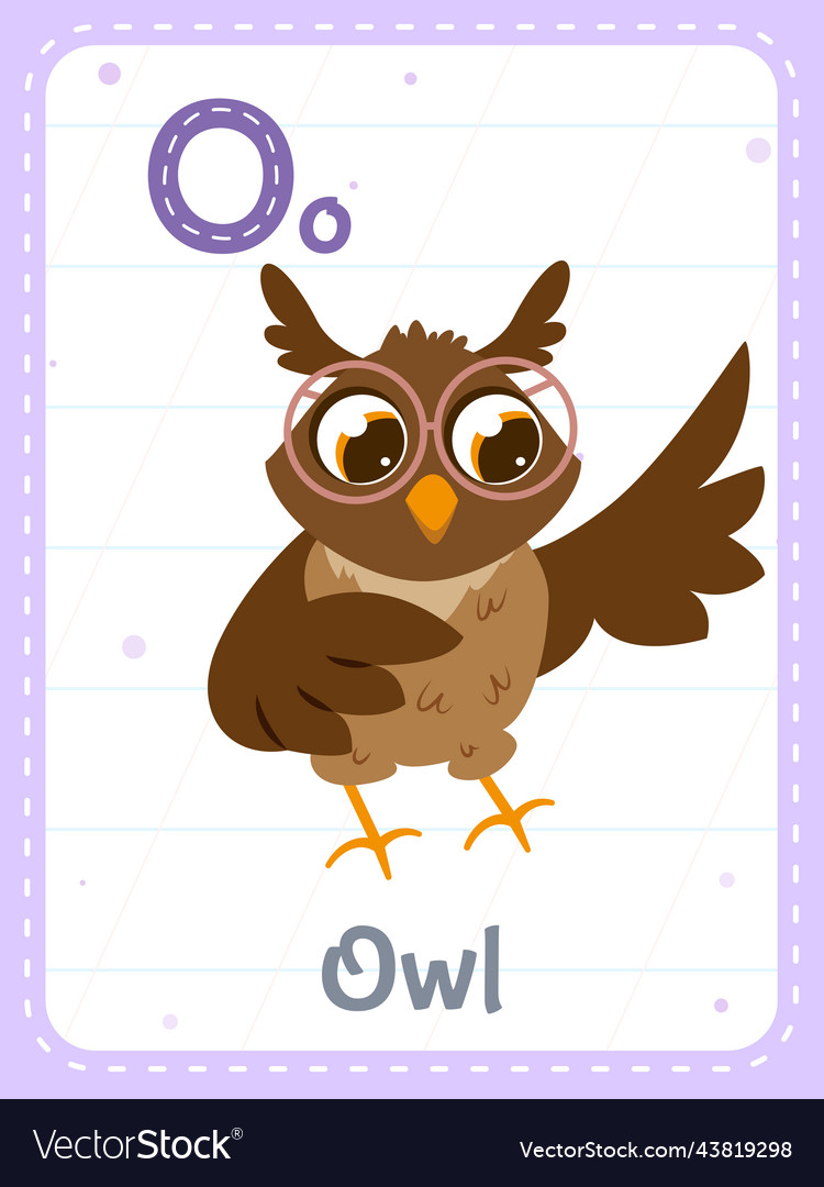 Alphabet printable flashcard with letter o and owl