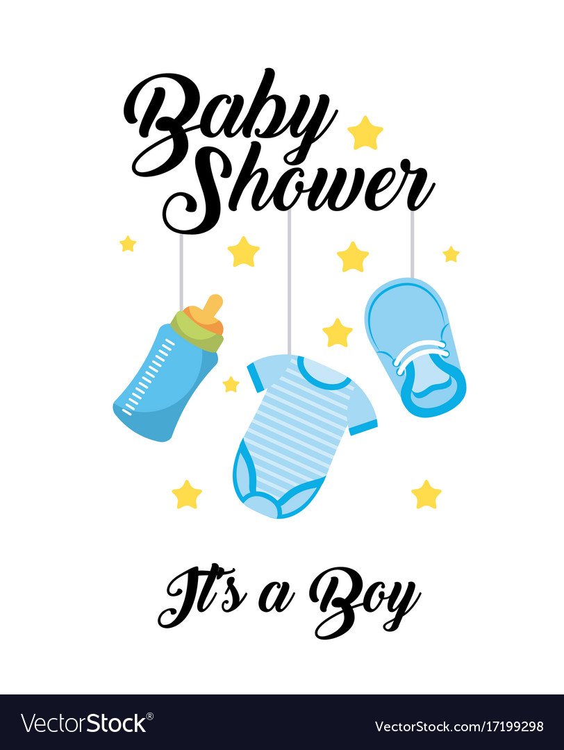 Download Baby shower its a boy clothes bottle shoe hang Vector Image