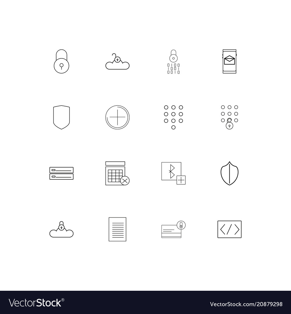 Cyber security linear thin icons set outlined