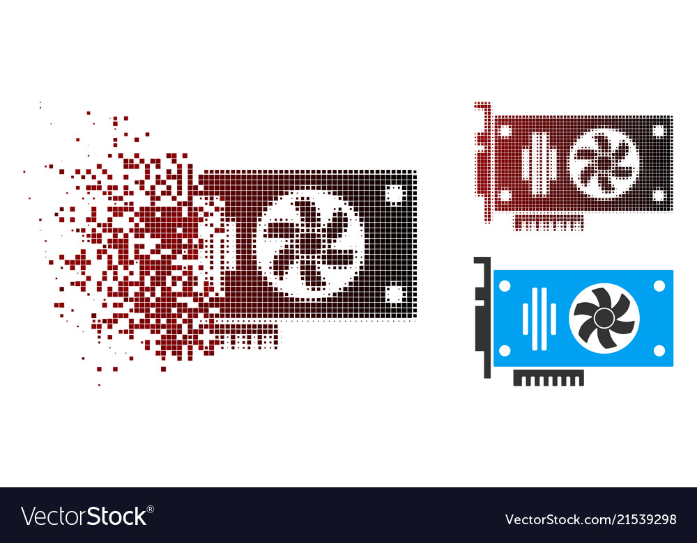 Disintegrating pixel halftone videocard icon vector image Disintegrating pixel halftone videocard icon