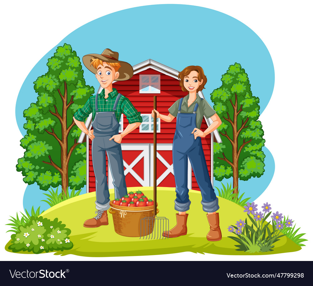 Farmer Couple In Farm Scene Royalty Free Vector Image