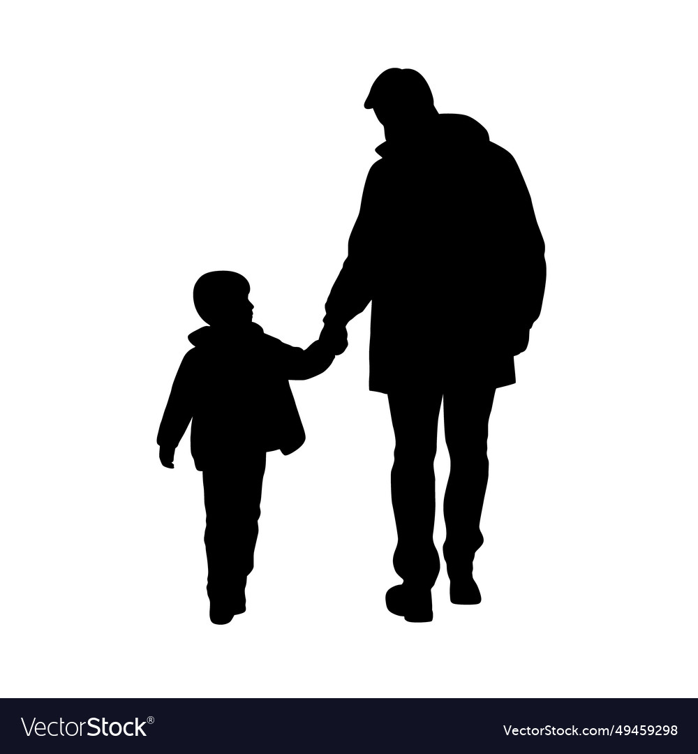 Father with son silhouette and walking Royalty Free Vector