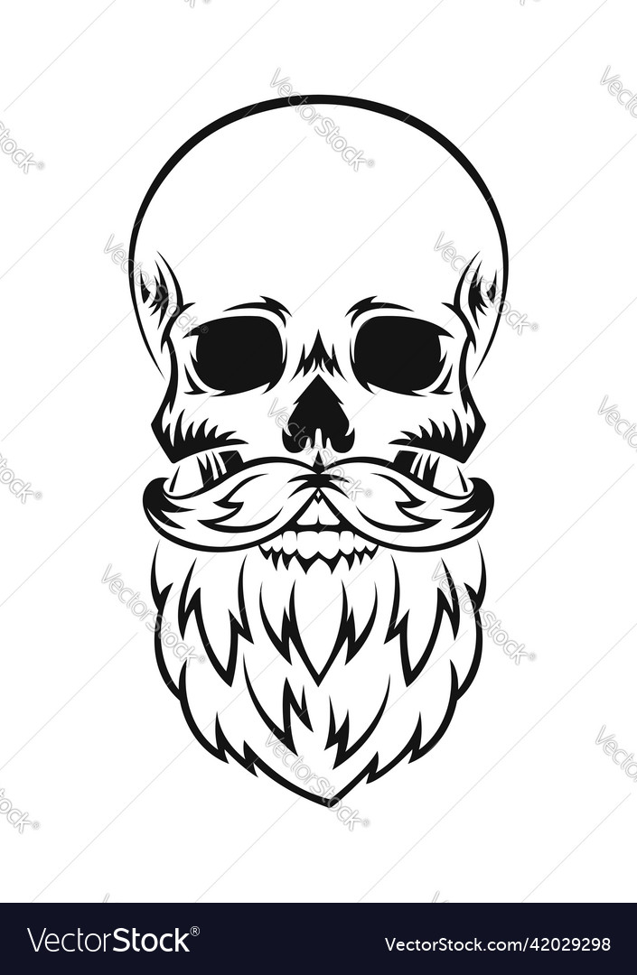 Human skull with beard and mustache black Vector Image