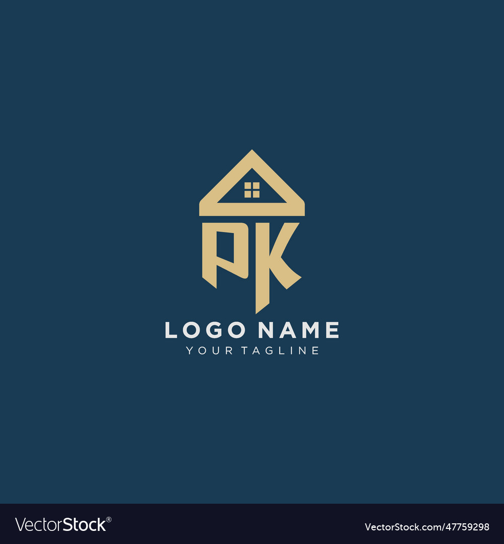 Initial letter pk with simple house roof creative