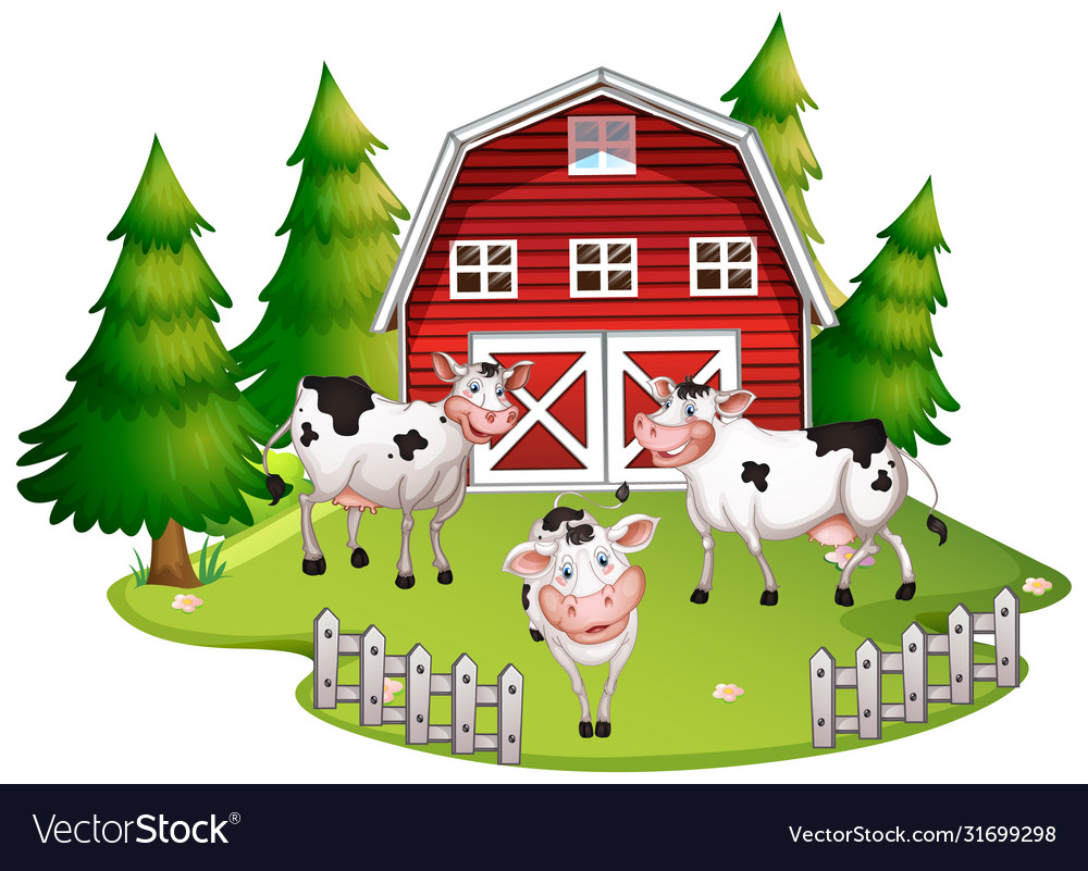 Isolated farm scene with cow Royalty Free Vector Image