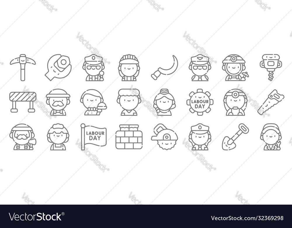 Labour day line icons linear set quality vector image Labour day line icons linear set quality