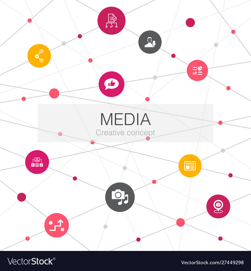 Media trendy web template with simple icons