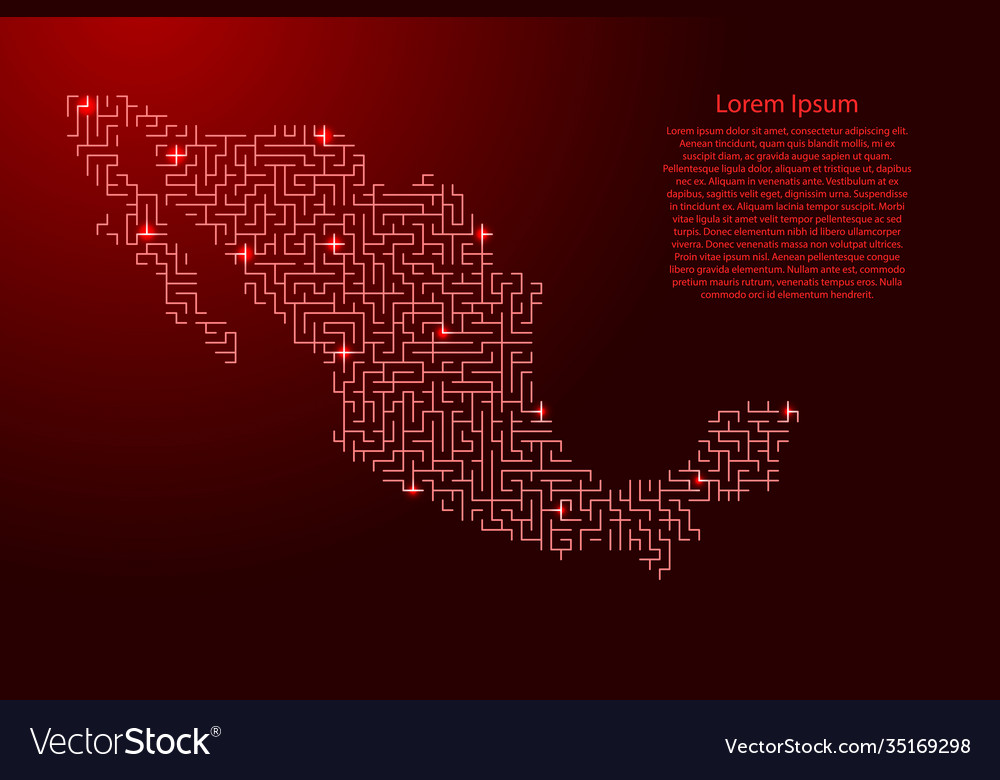 Mexico map from red pattern maze grid