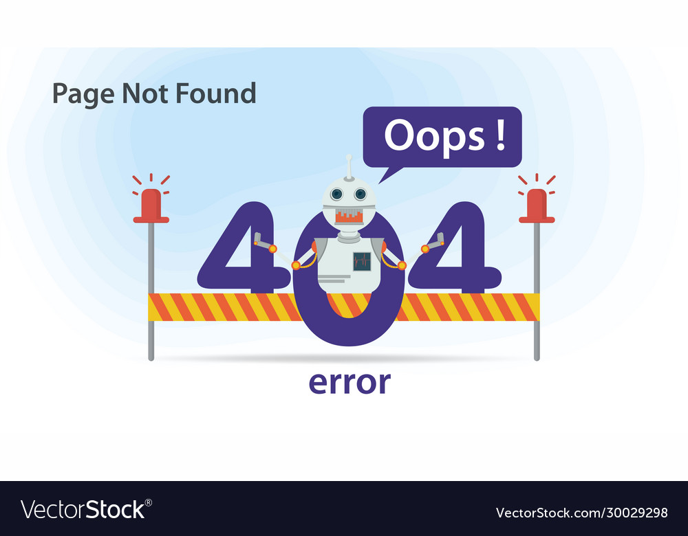 Oops 404 error page not found flat an internet vector image Oops 404 error page not found flat an internet