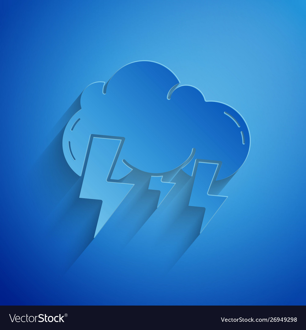 Paper cut storm icon isolated on blue background