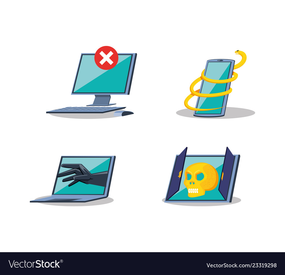 Set gadget with icons cyber security