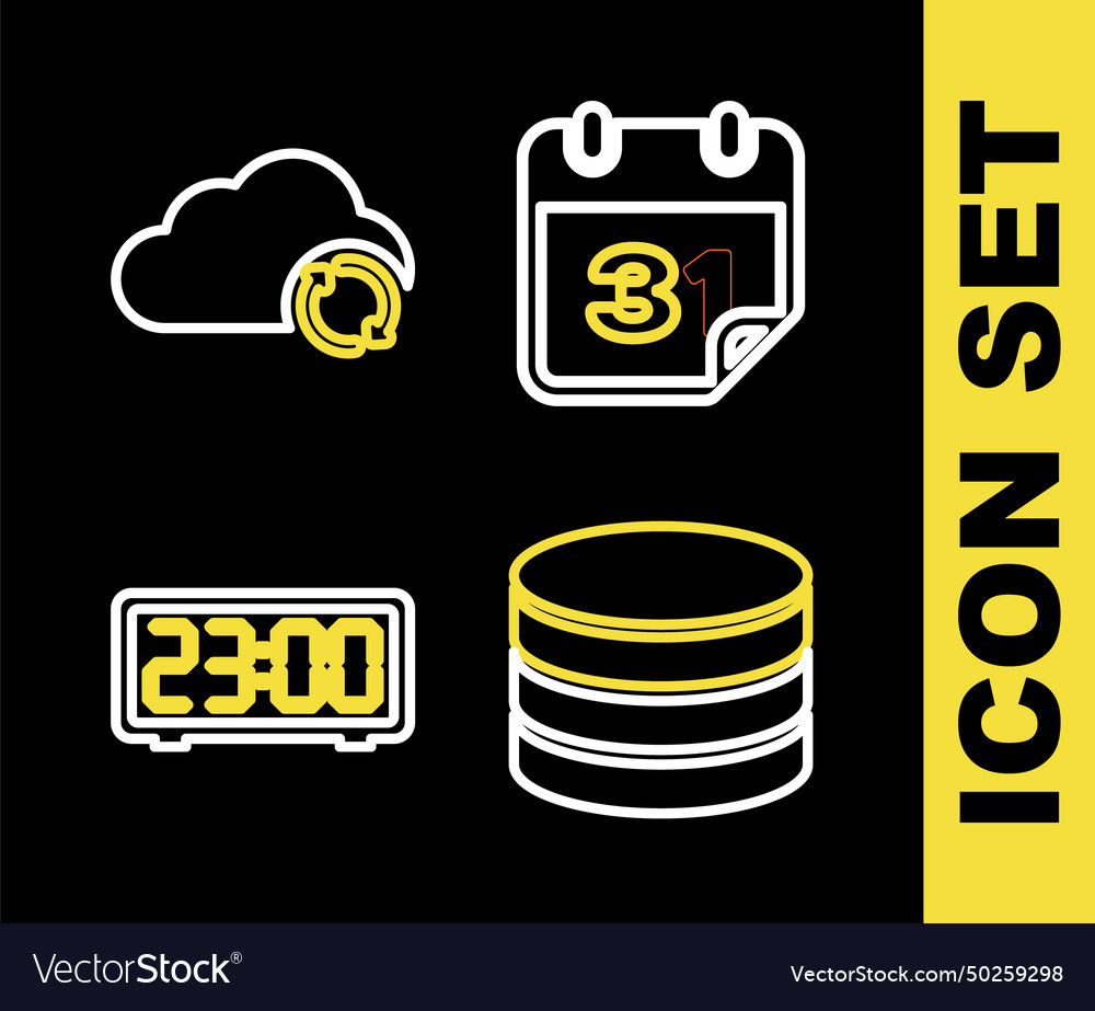 Set line calendar database digital alarm clock vector image Set line calendar database digital alarm clock