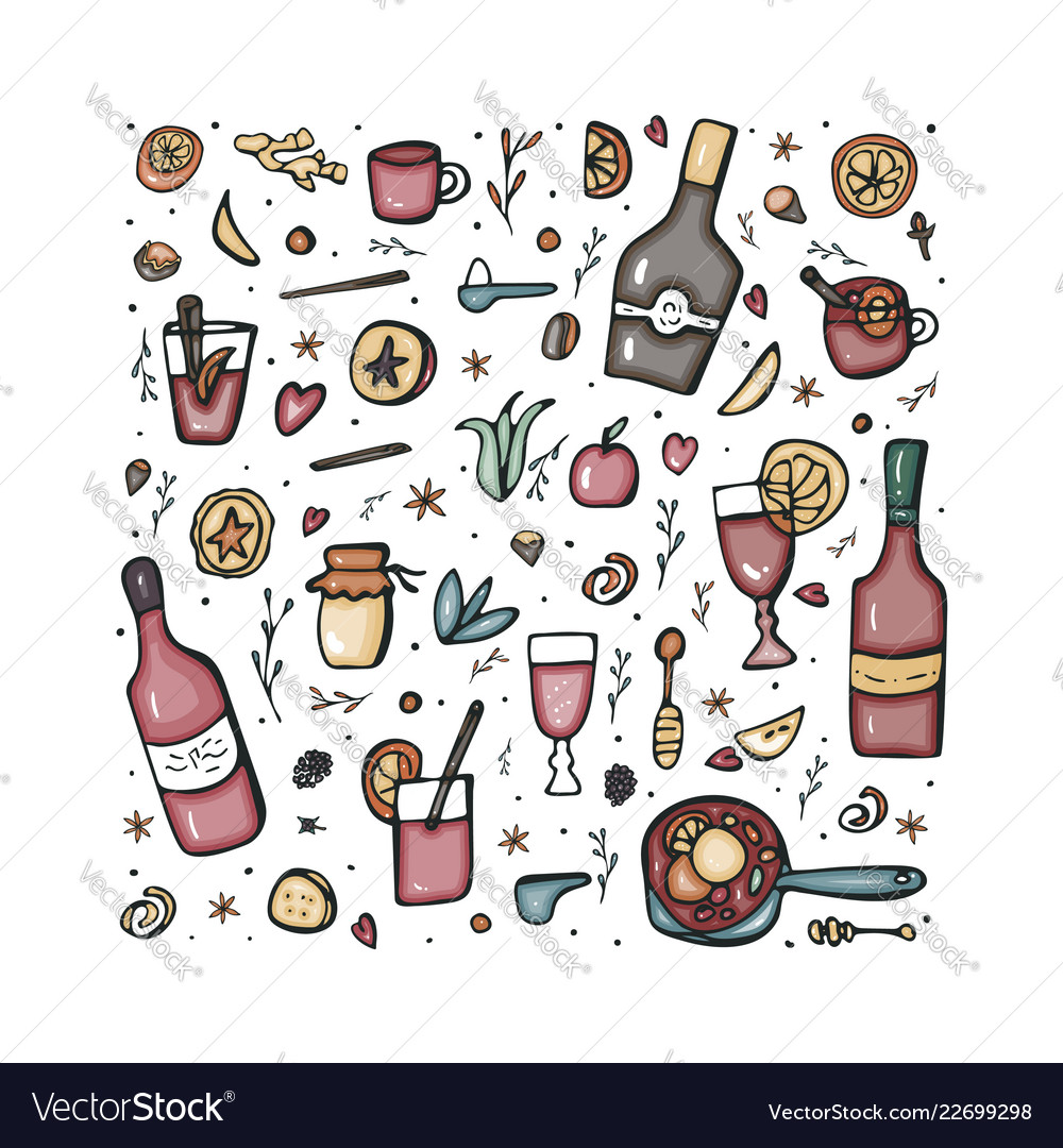 Set of mulled wine elements and objects Vector Image Set of mulled wine elements and objects