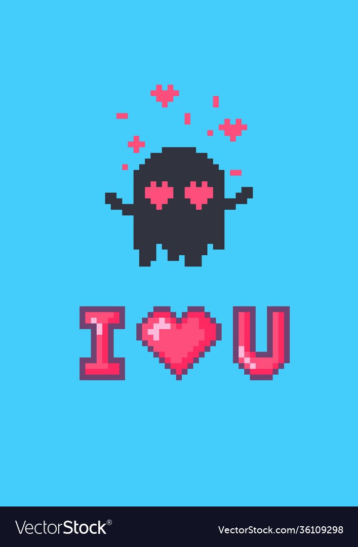 Valentinstagkarte mit Pixel Cartoon Geist