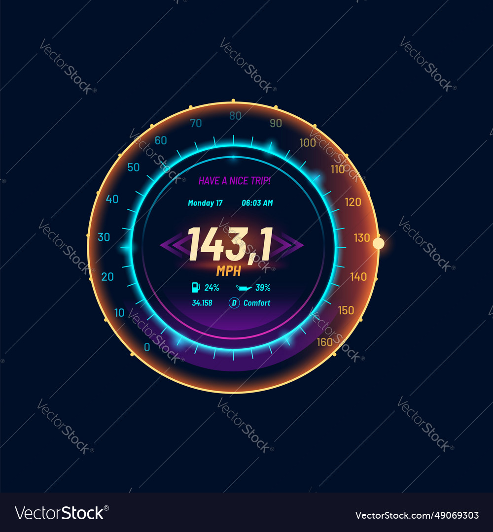 Car speedometer neon futuristic dial or indicator Vector Image