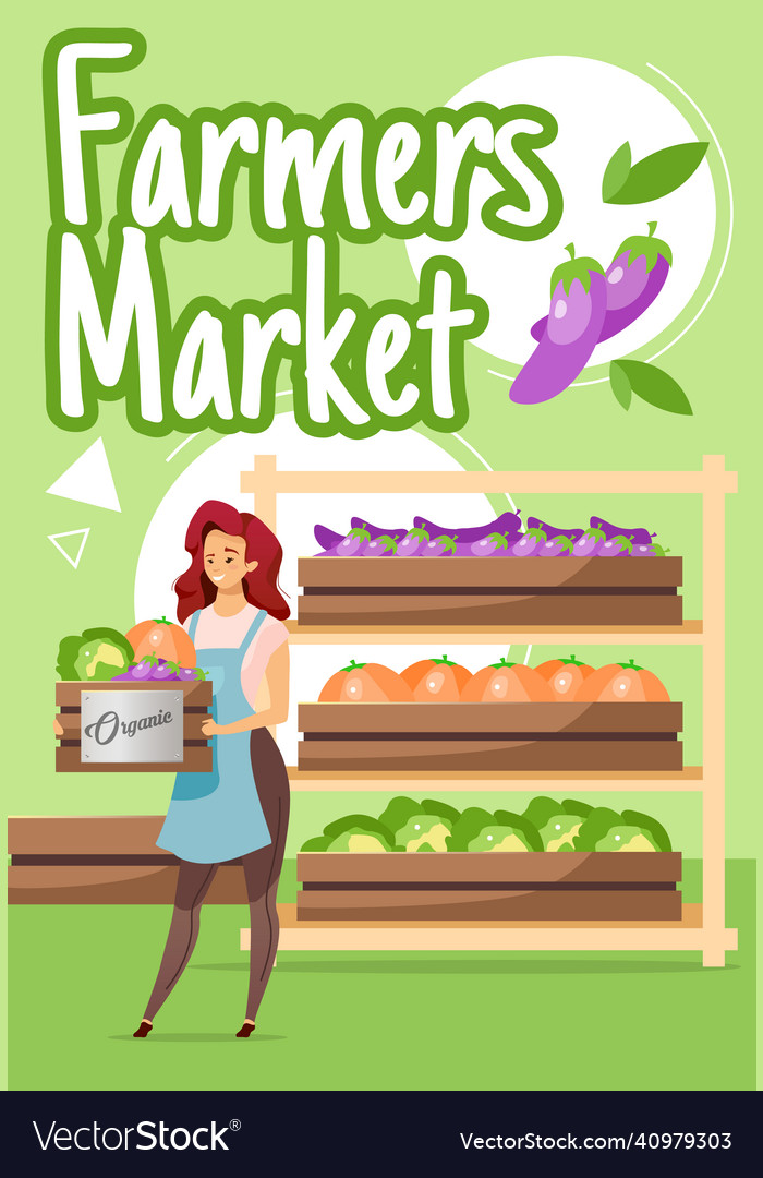 Farmers Market Poster Template Organic Vegetables Vector Image