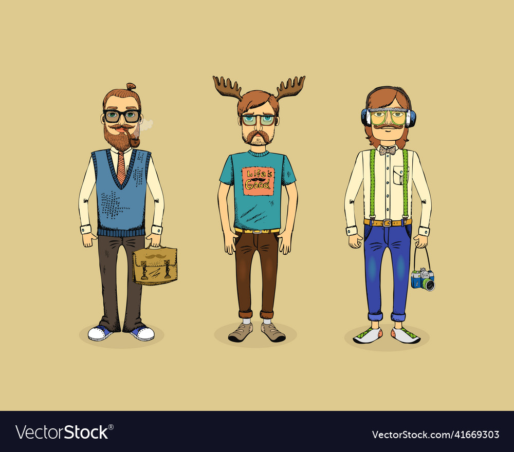 Hipster Men Royalty Free Vector Image Vectorstock 4378