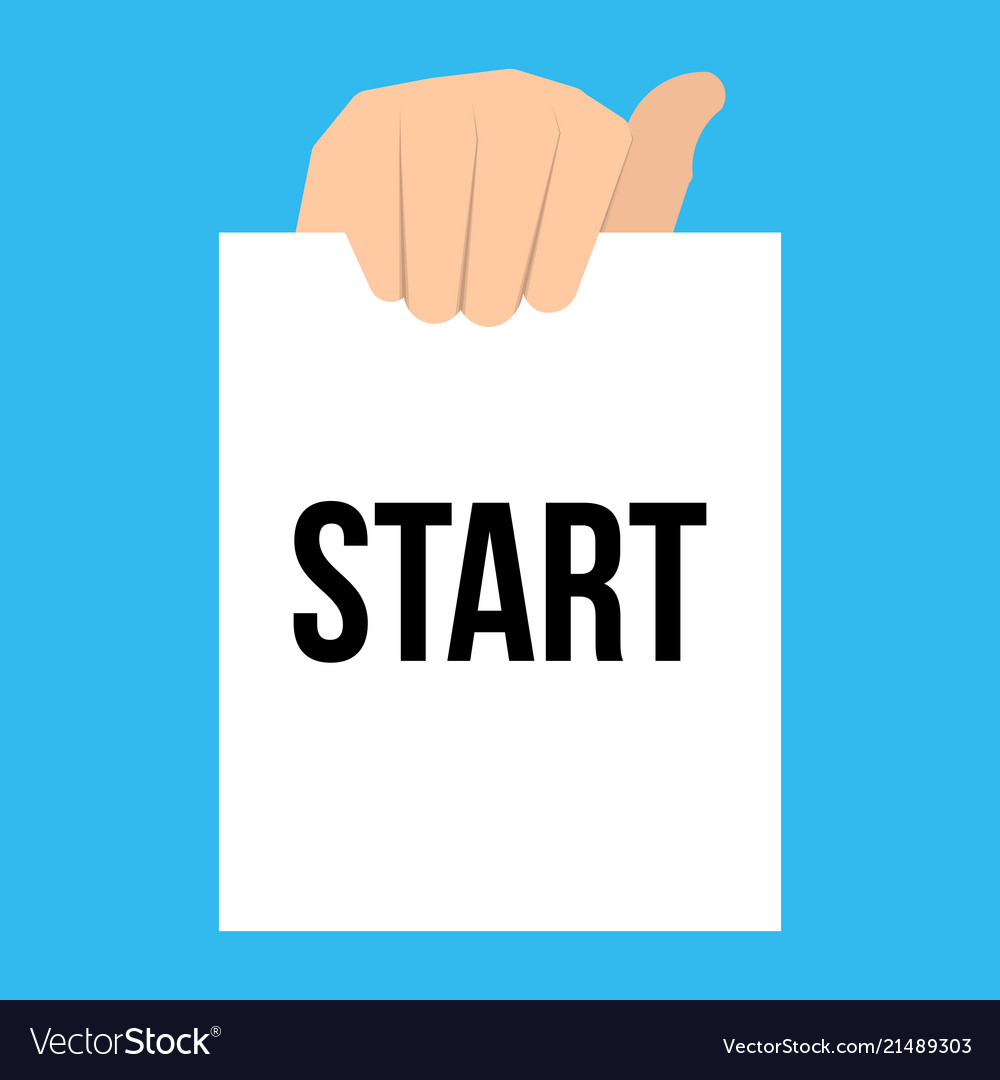 Man showing paper start text Vector Image Man showing paper start text
