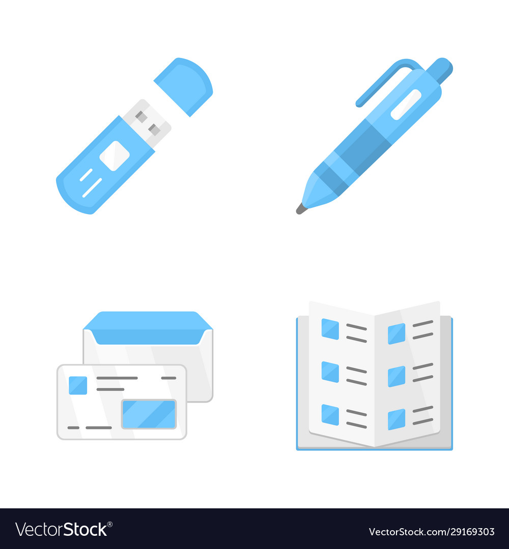 Office work attributes flat design color icons vector image Office work attributes flat design color icons