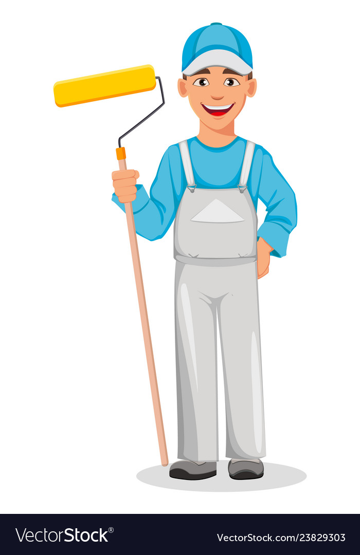 Painter Man Decorator Cartoon Character Royalty Free Vector