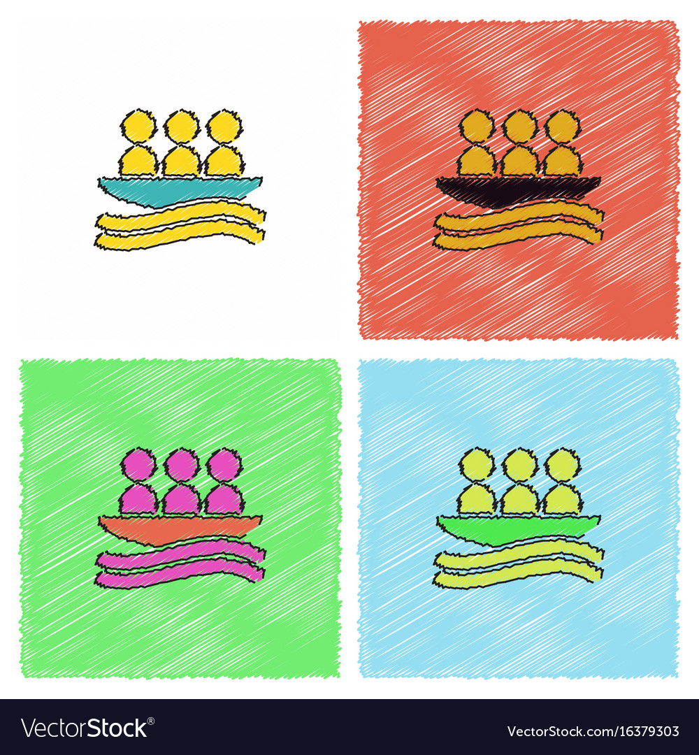 Rafting kayaking team design in hatching style