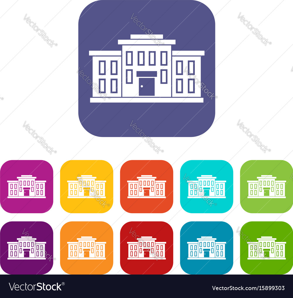 School building icons set