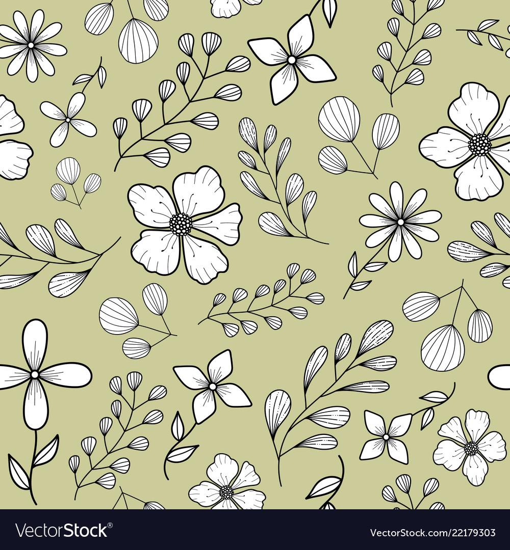 Seamless pattern with flowers and branches