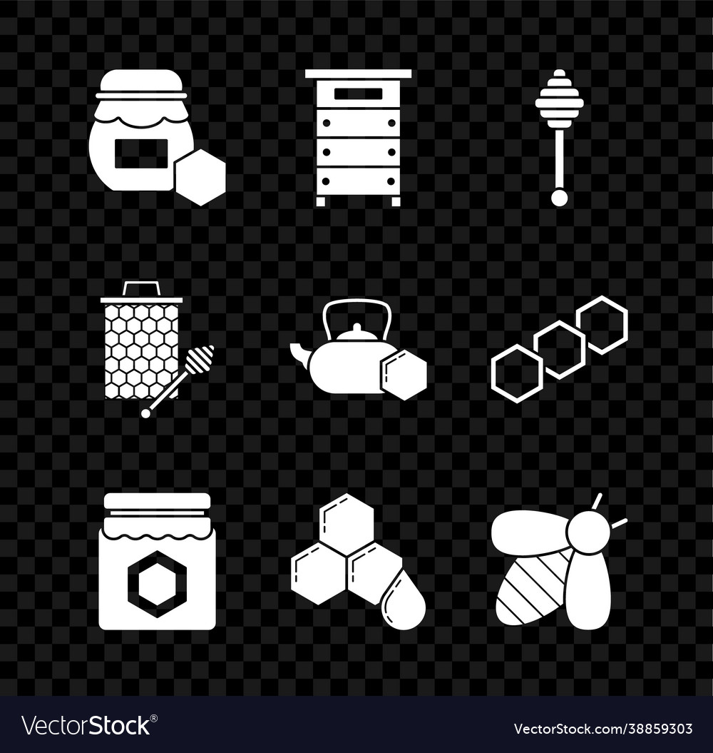 Set jar honey hive for bees honey dipper Vector Image